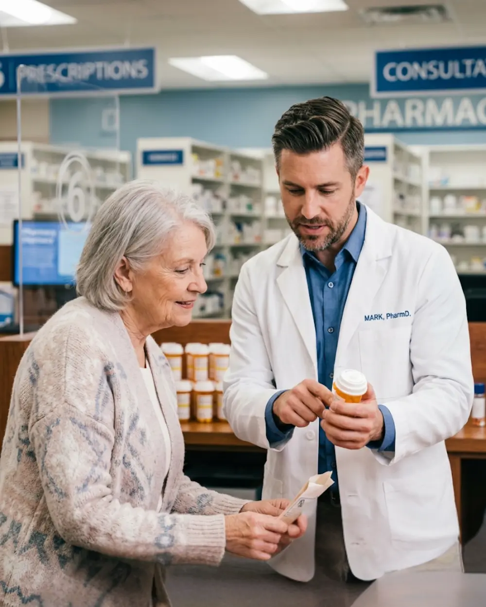 Pharmacist serving patient