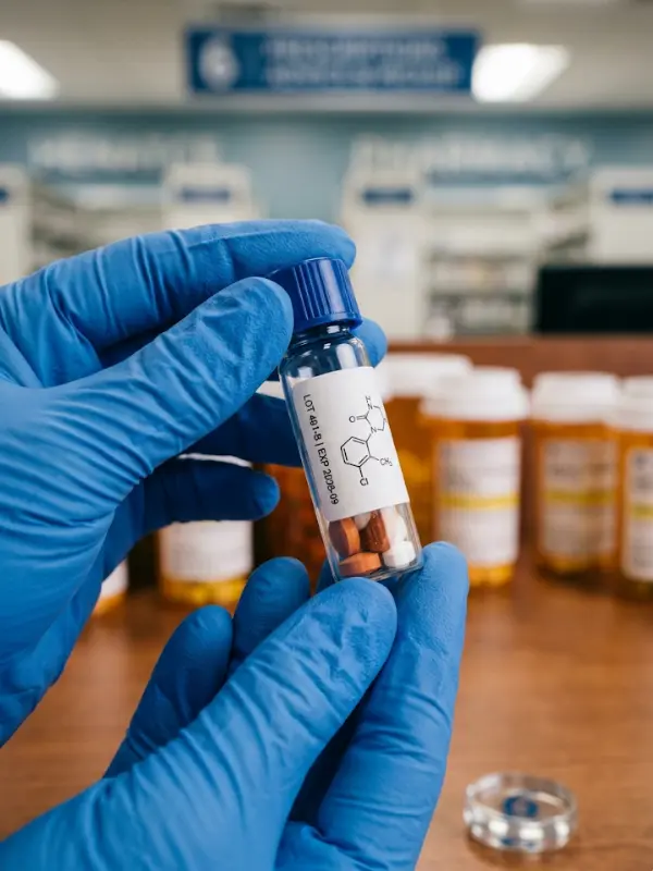 Lab vial in gloved hands