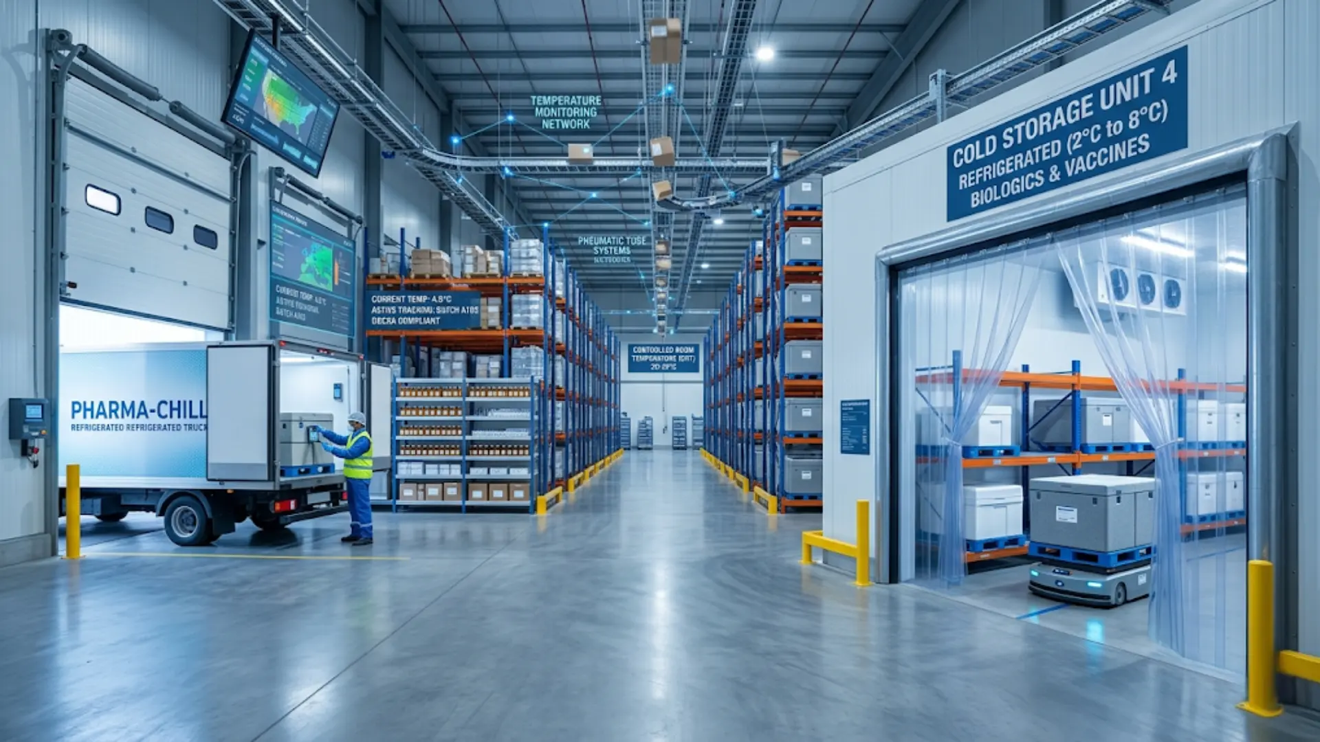 Pharmaceutical warehouse with cold-chain logistics